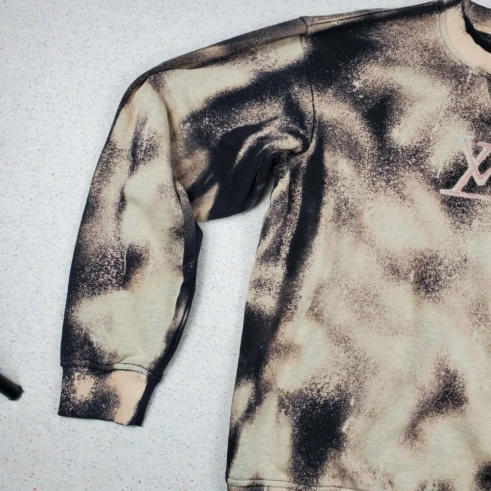 Bleach tie dyed black crewneck sweater